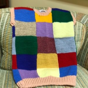 Multi Colored Hand Knit Wool Pullover Vest